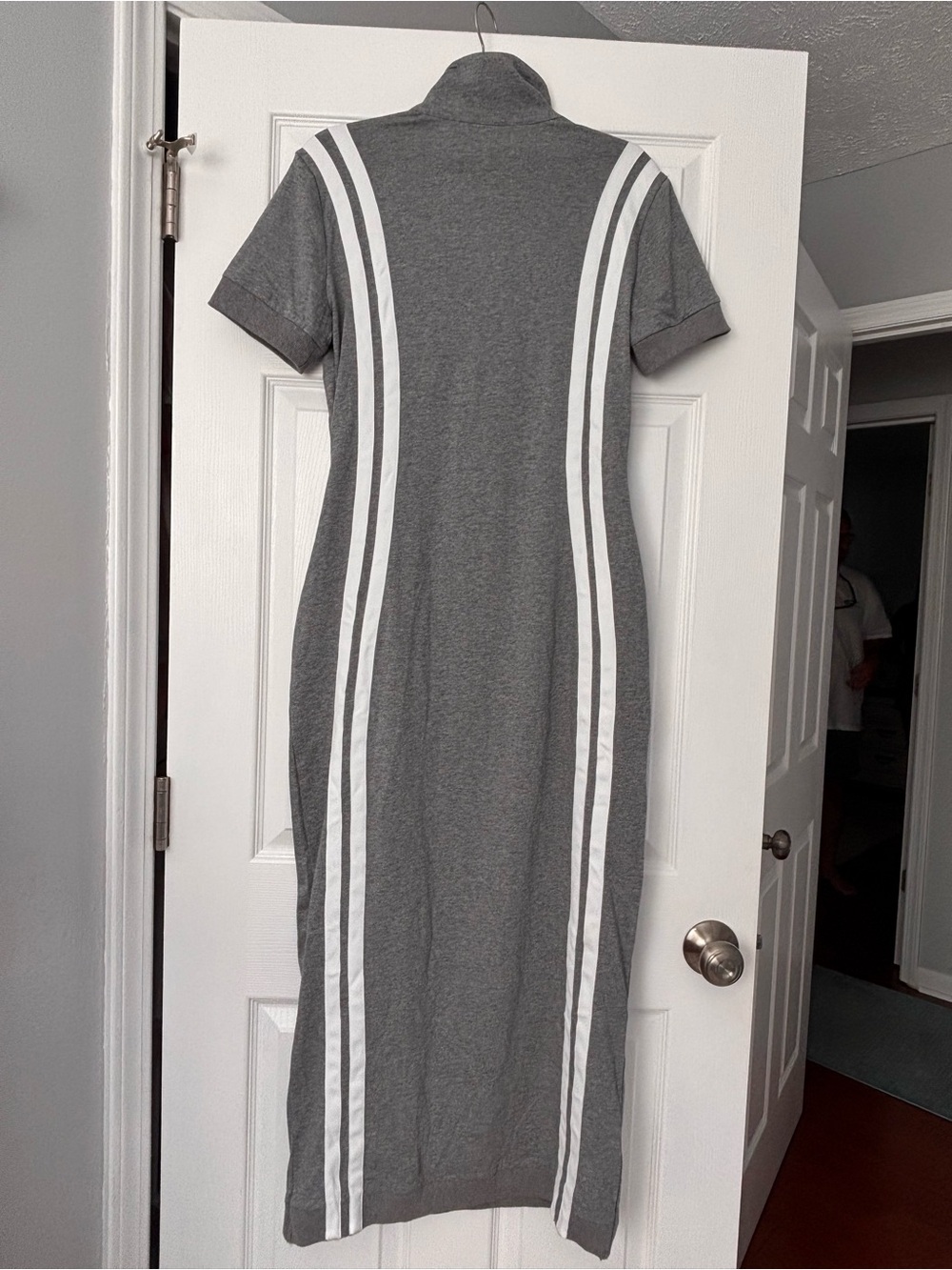 NWT Modesees Women's Dress Stretchy Knit Zip Polo Collar Maxi Polo Gray Stripes - Picture 7 of 9